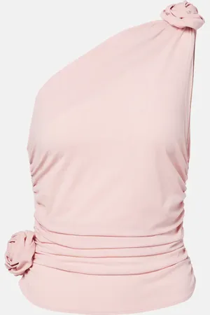 MAGDA BUTRYM Floral-appliquÃ© one-shoulder silk-blend top