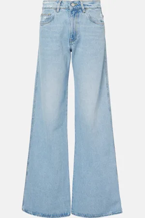 COPERNI Leather-trimmed wide-leg jeans