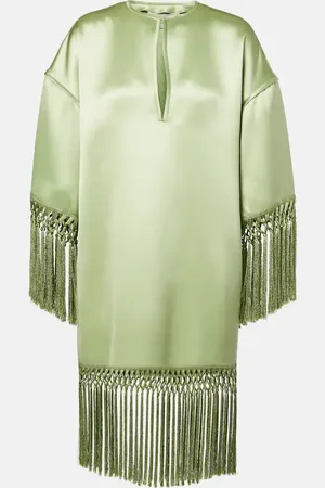 VALENTINO Fringed silk duchess satin tunic