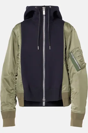 SACAI Paneled cotton-blend zip-up hoodie