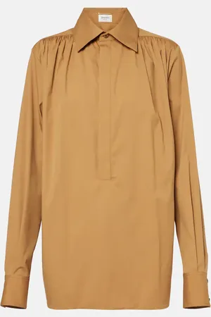 Saint Laurent Gathered cotton-blend blouse
