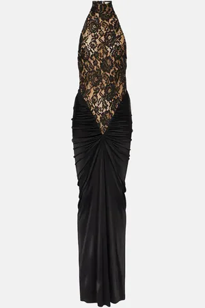 Ilkyaz Ozel Cass lace-trimmed ruched halterneck gown