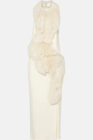Totême Shearling-trimmed cady midi dress
