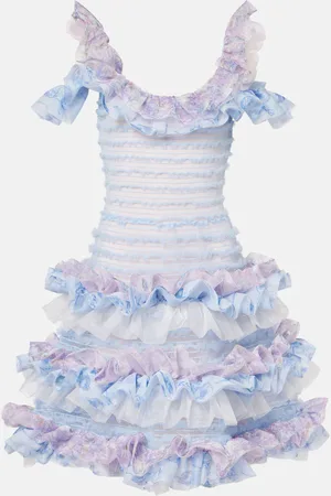 SUSAN FANG Printed smocked ruffled minidress