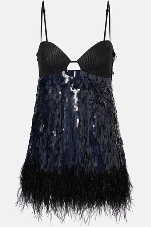 JOHANNA ORTIZ Feather-trimmed sequined minidress