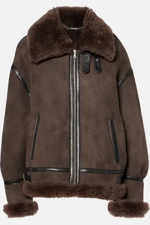 Nour Hammour Portia shearling-trimmed suede biker jacket