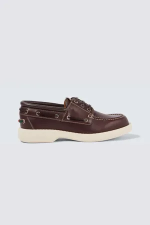 Gucci Web Stripe leather boat shoes