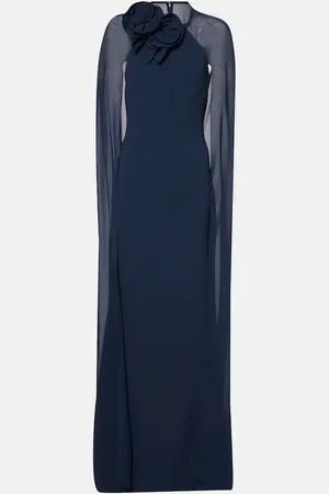 Elie saab Caped floral-appliquÃ© silk-blend cady gown
