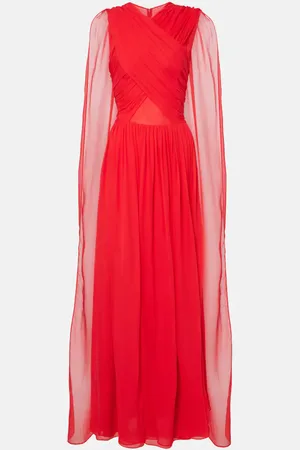 Costarellos Seva gathered silk georgette gown