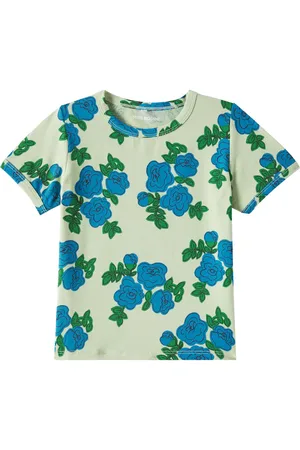 Mini Rodini Blue Roses cotton-blend jersey T-shirt