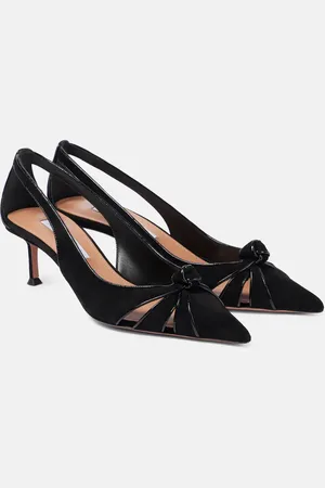 Aquazzura Premiere 50 leather-trimmed suede pumps
