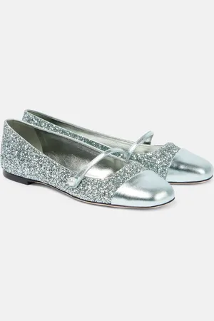 Jimmy Choo Elisa leather-trimmed glitter ballet flats