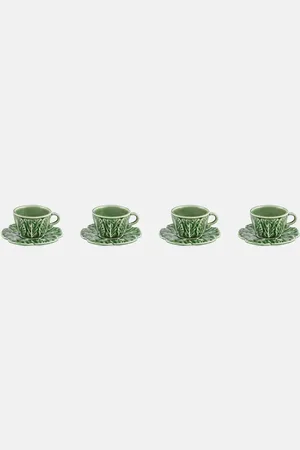 Bordallo Pinheiro Couve set of 4 espresso cups and saucers