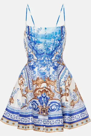 Camilla Printed linen and silk corset dress