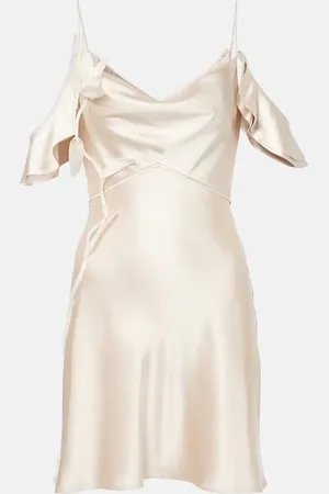 Self-Portrait Floral-appliquÃ© ruffled satin minidress