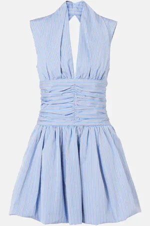 Patou Striped gathered cotton poplin minidress