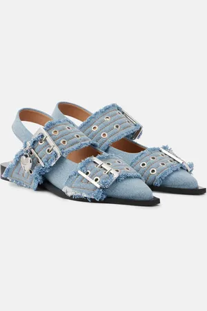 Ganni Feminine Buckle denim ballet flats