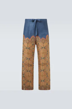 VALENTINO Printed linen wide-leg pants