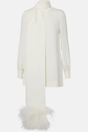 VALENTINO Feather-trimmed silk top