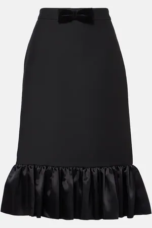 VALENTINO Crepe Couture satin-trimmed midi skirt