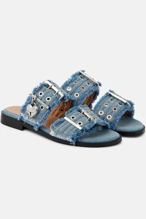 Ganni Fringed denim sandals