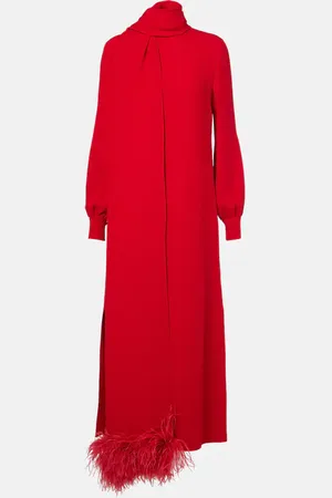 VALENTINO Cady Couture feather-trimmed gown