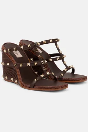 VALENTINO GARAVANI Rockstud leather wedge mules