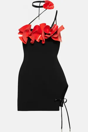 DAVID KOMA Floral-appliquÃ© wool crepe minidress