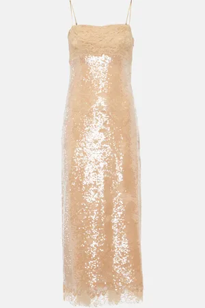 Simkhai Valentina lace-trimmed sequined slip dress
