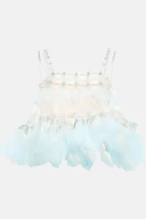 SUSAN FANG Bead-embellished tulle crop top