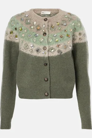 Tory Burch Embellished Fair Isle wool-blend cardigan