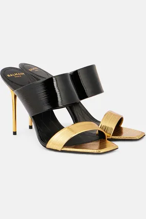 Balmain PB patent and mirrored leather mules