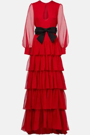 VALENTINO Bow-detail ruffled silk chiffon gown