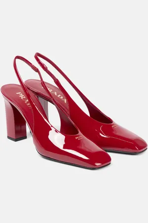 Prada 85 patent leather slingback pumps