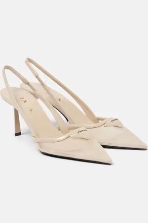 Prada Logo leather-trimmed mesh slingback pumps