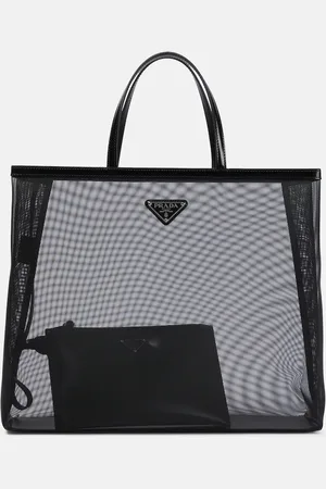 Prada Large leather-trimmed mesh tote