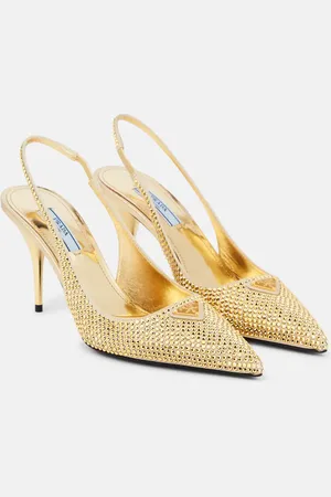 Prada Embellished satin slingback pumps