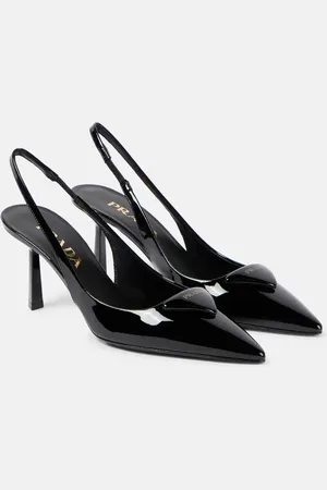 Prada Logo patent leather slingback pumps