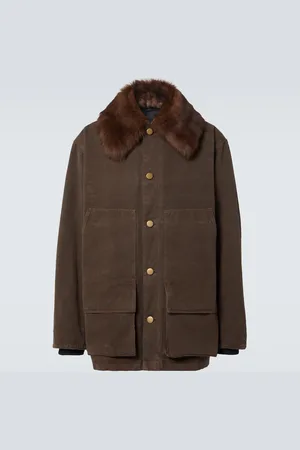 Prada Shearling-trimmed cotton canvas jacket