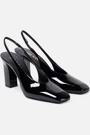 Prada 85 patent leather slingback pumps