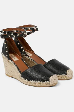 VALENTINO GARAVANI Rockstud Double leather wedge espadrilles