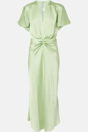 Victoria Beckham Gathered crÃªpe satin midi dress
