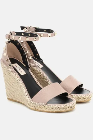 VALENTINO GARAVANI Rockstud Double leather wedge espadrilles