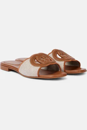 Gucci Interlocking G leather-trimmed slides