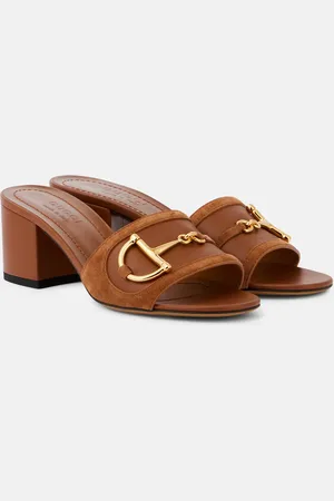 Gucci Horsebit leather-trimmed suede mules
