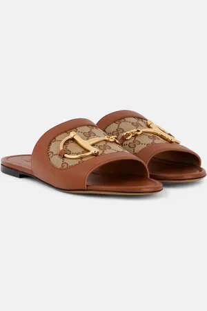 Gucci Horsebit GG canvas-trimmed leather slides