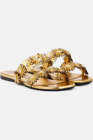 Loewe Petal Flower metallic leather sandals