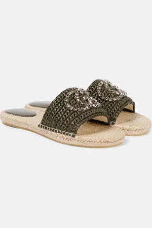 Gucci GG embellished raffia slides