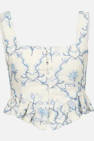 Agua by Agua Bendita EslabÃ³n Floritura printed linen crop top
