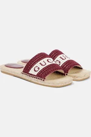 Gucci Logo embroidered raffia espadrille slides